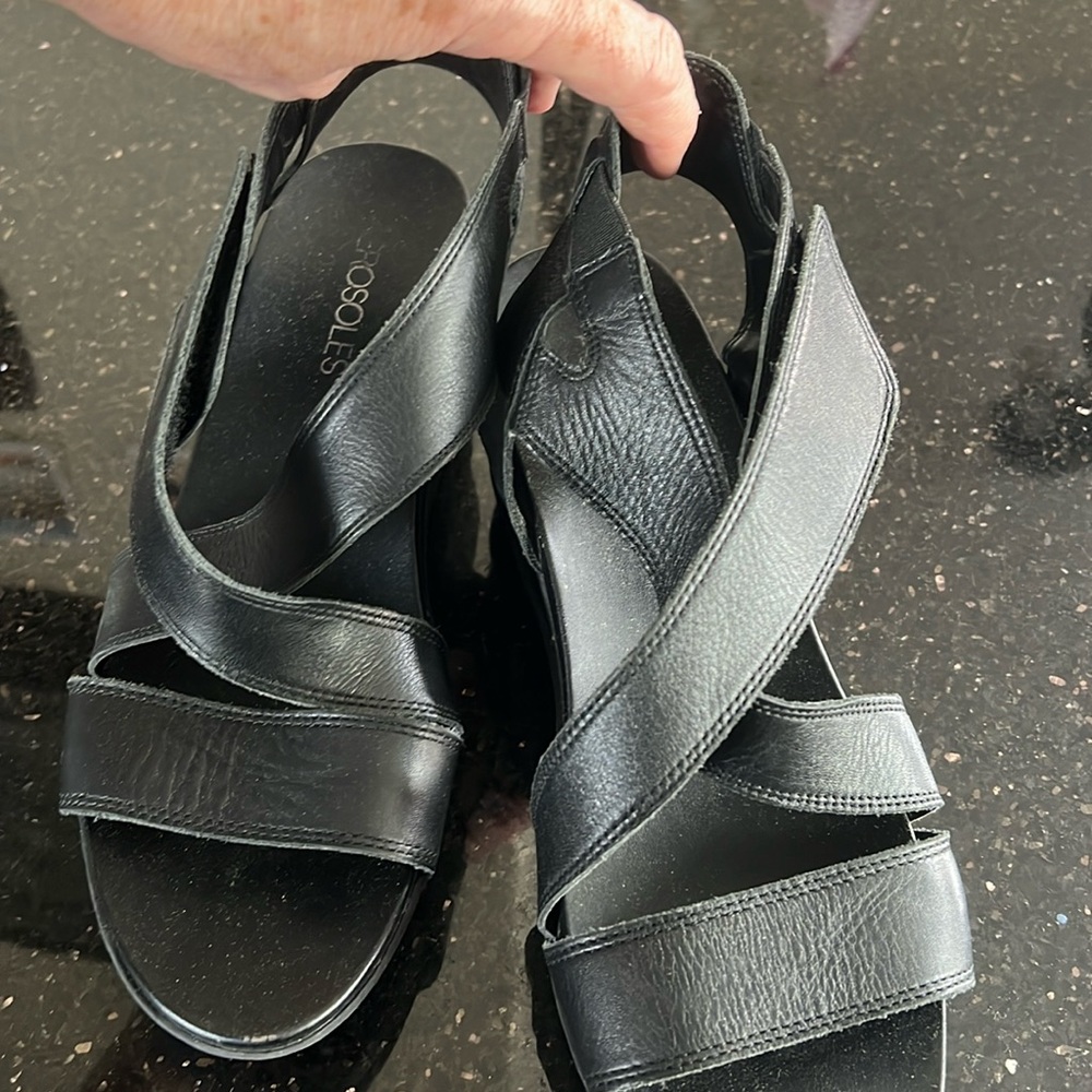 Aerosols wedge black leather sandal